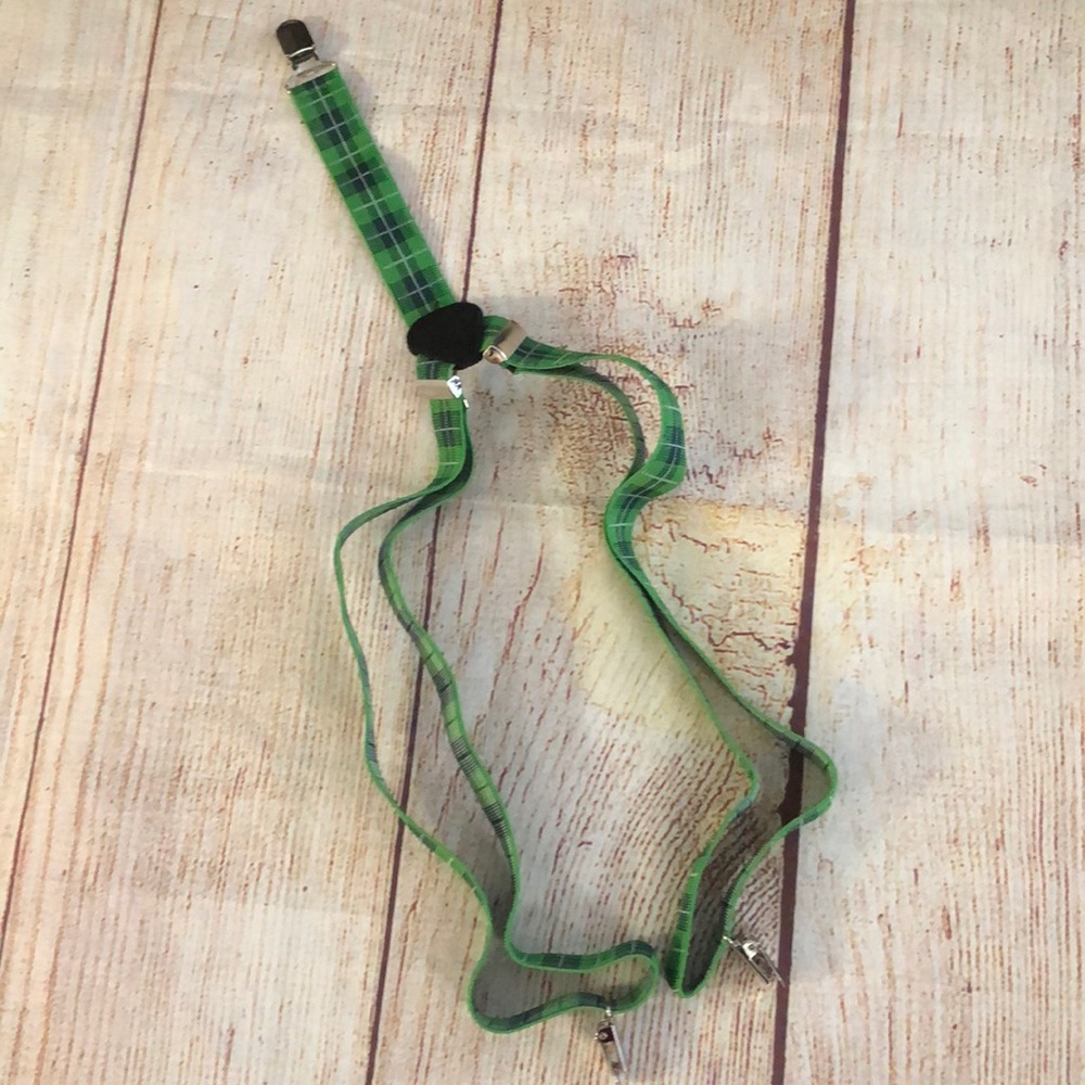 Juniors Adjustable Green Plaid Suspenders